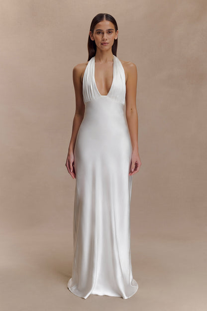 Alice Saten Halter Maksi Elbise - Beyaz