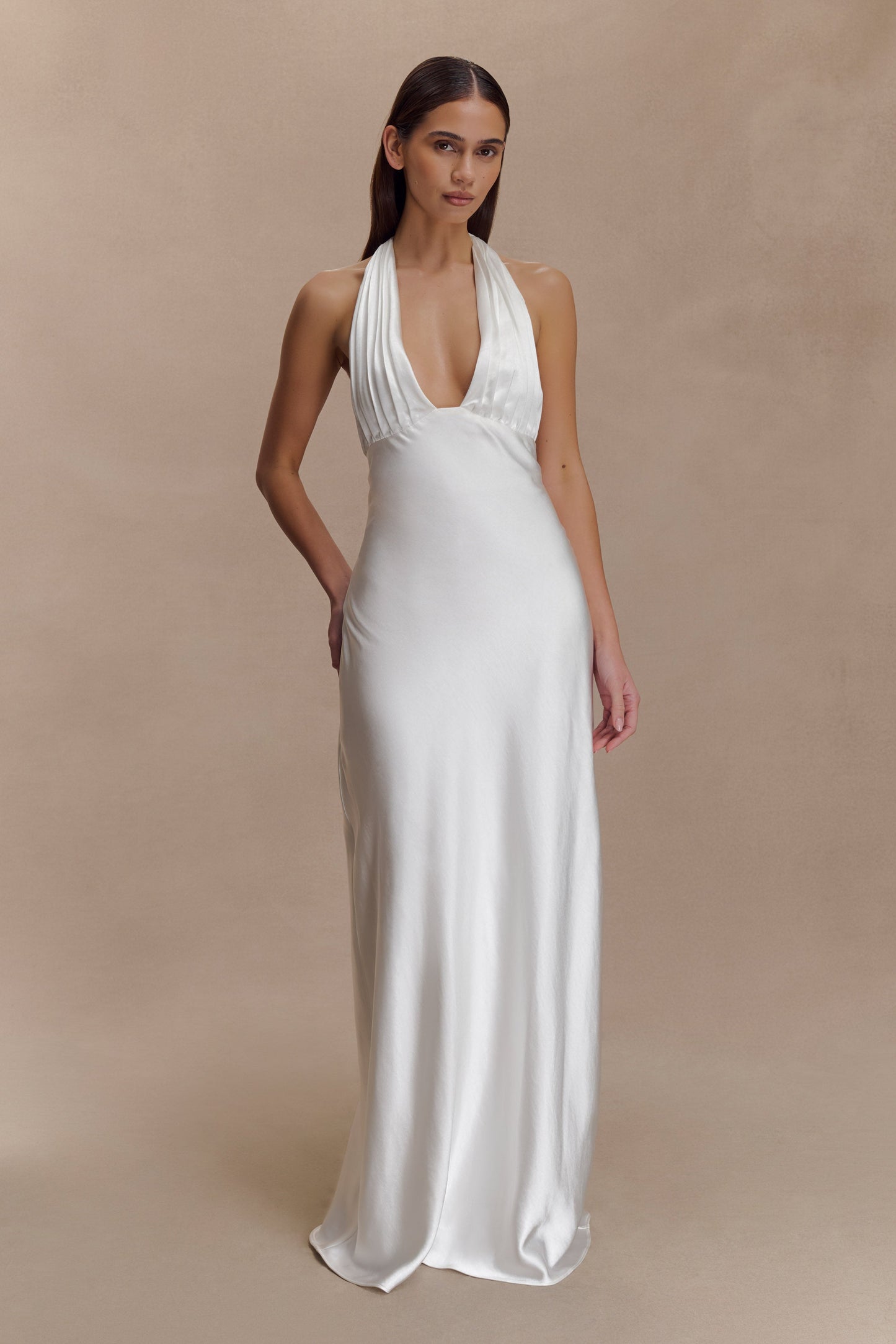 Alice Saten Halter Maksi Elbise - Beyaz