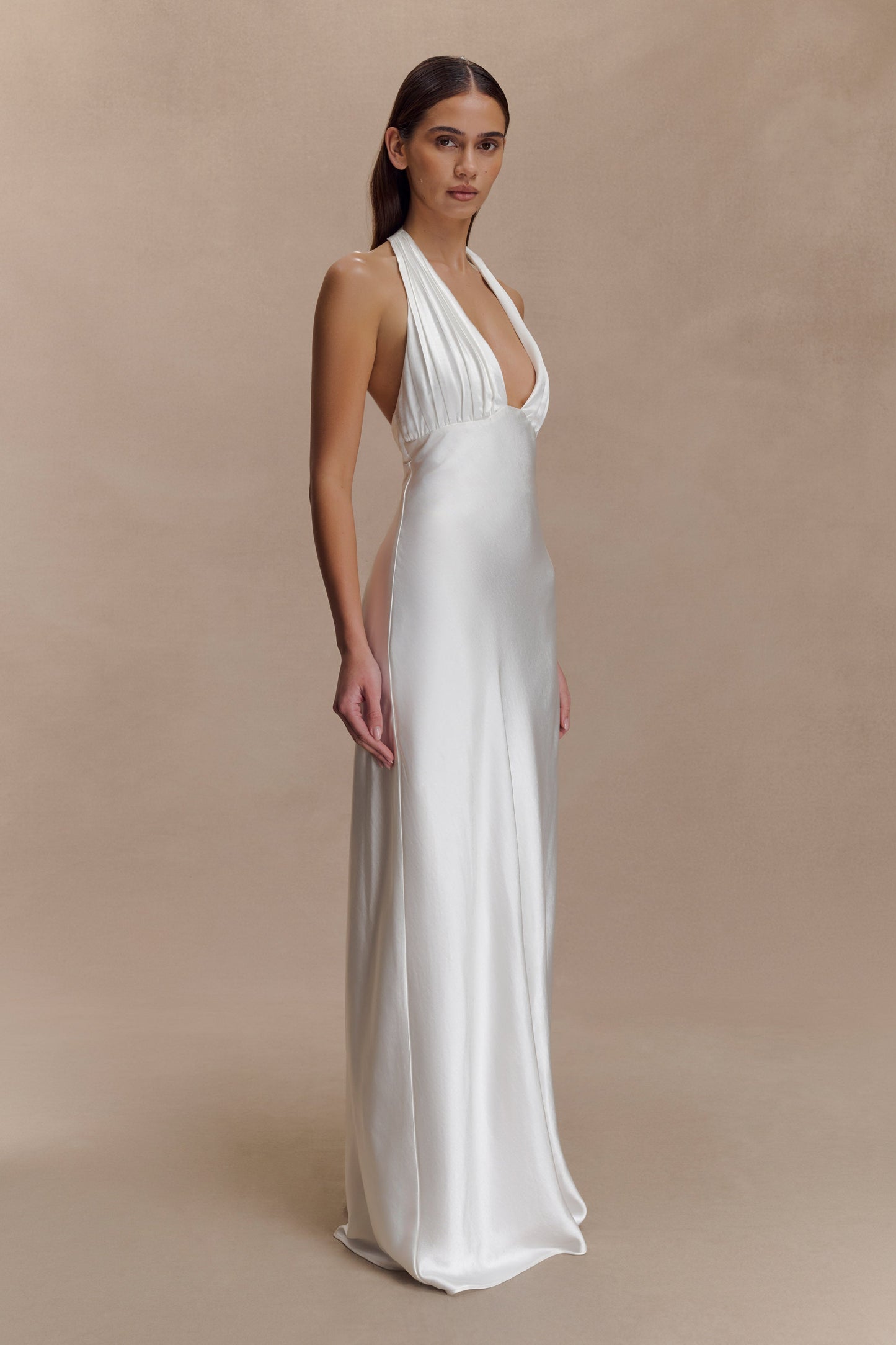 Alice Saten Halter Maksi Elbise - Beyaz