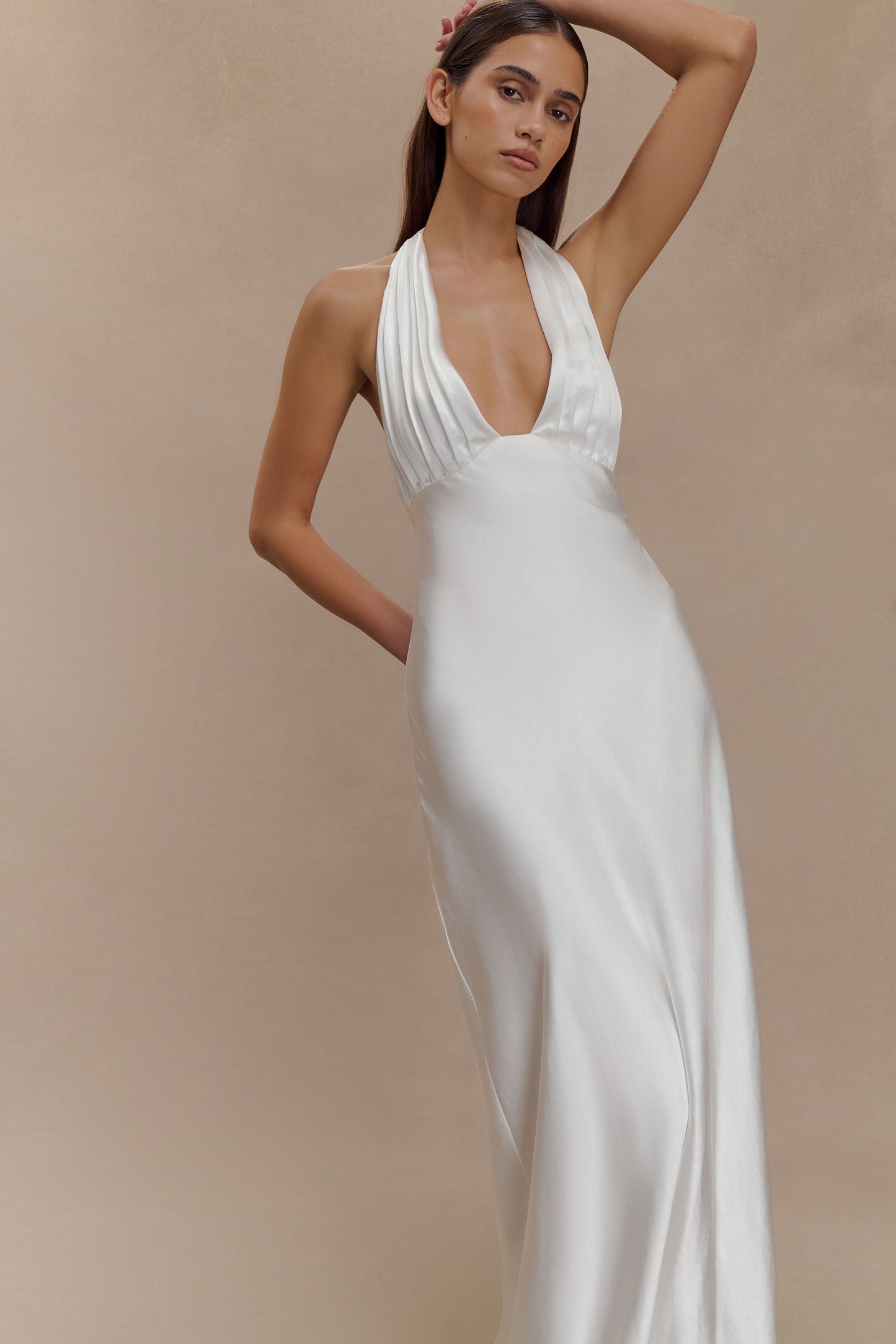 Alice Saten Halter Maksi Elbise - Beyaz