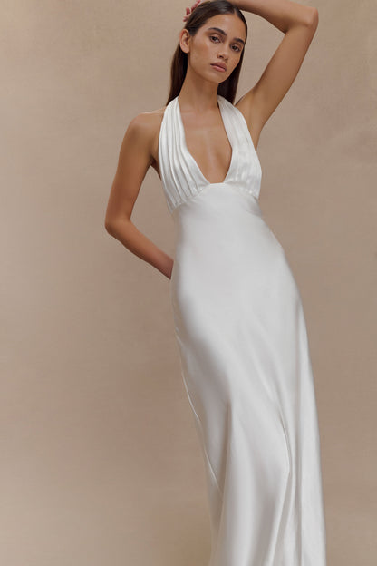 Alice Saten Halter Maksi Elbise - Beyaz