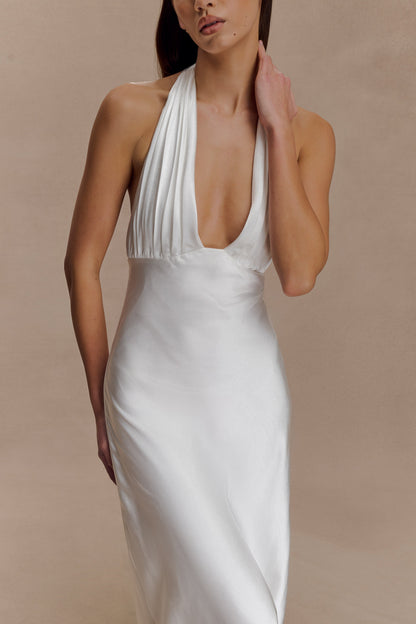 Alice Saten Halter Maksi Elbise - Beyaz