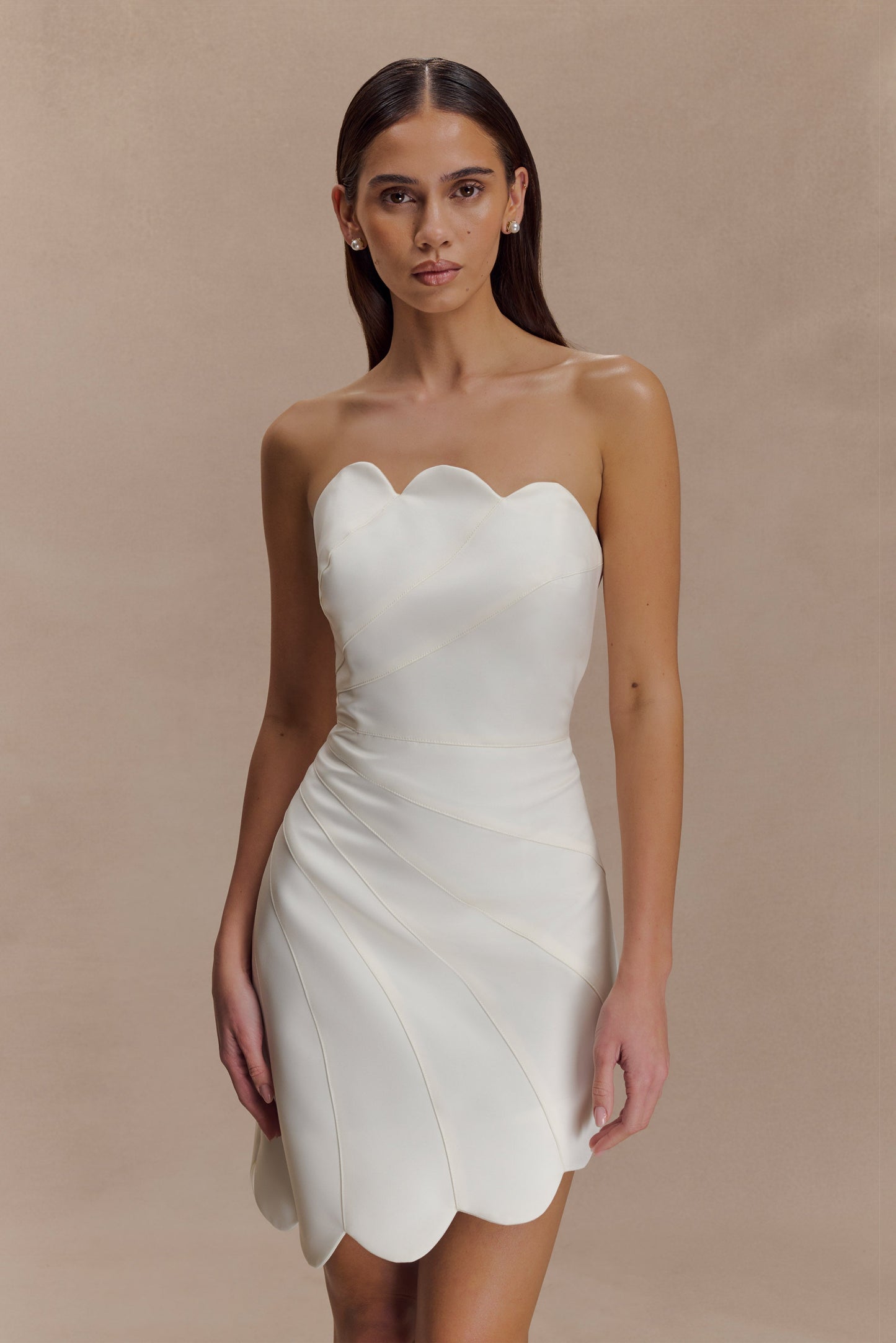 Atenea Saten Mini Elbise - Beyaz