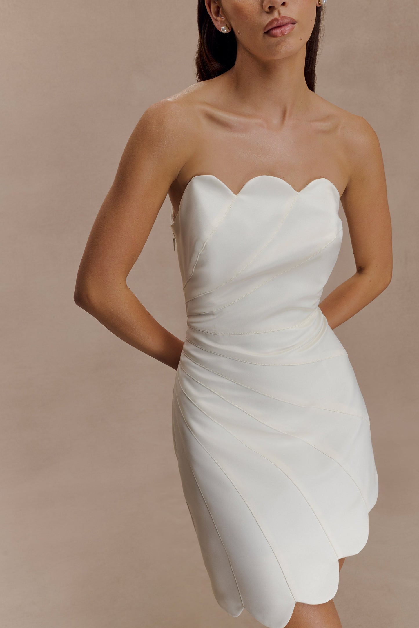 Atenea Saten Mini Elbise - Beyaz