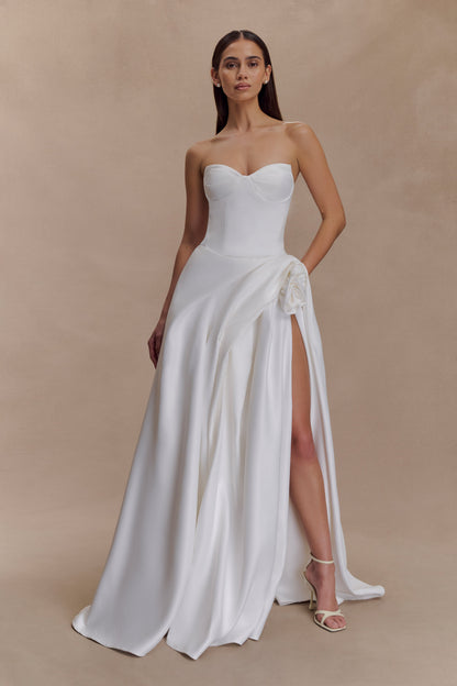 Elizabeth Straplez Korse Maxi Elbise - Beyaz