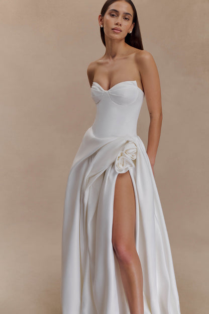 Elizabeth Straplez Korse Maxi Elbise - Beyaz