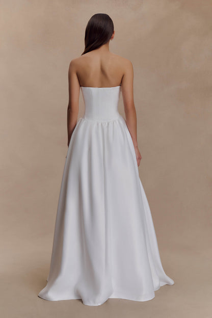 Elizabeth Straplez Korse Maxi Elbise - Beyaz