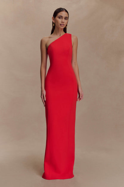 Milena One Shoulder Crepe Maxi Dress - Red