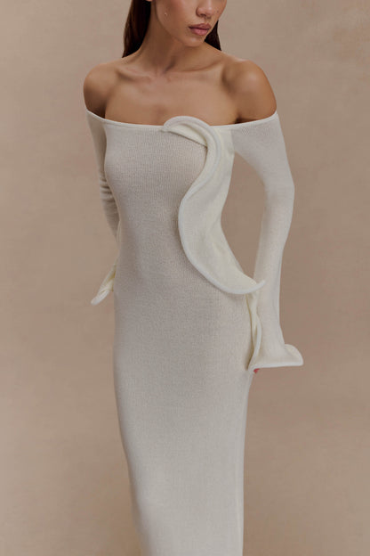 Sandrine Off Shoulder Knit Maxi Dress - White