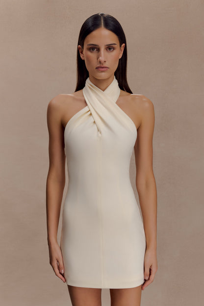 Christina Cross Over Mini Dress - Buttercream