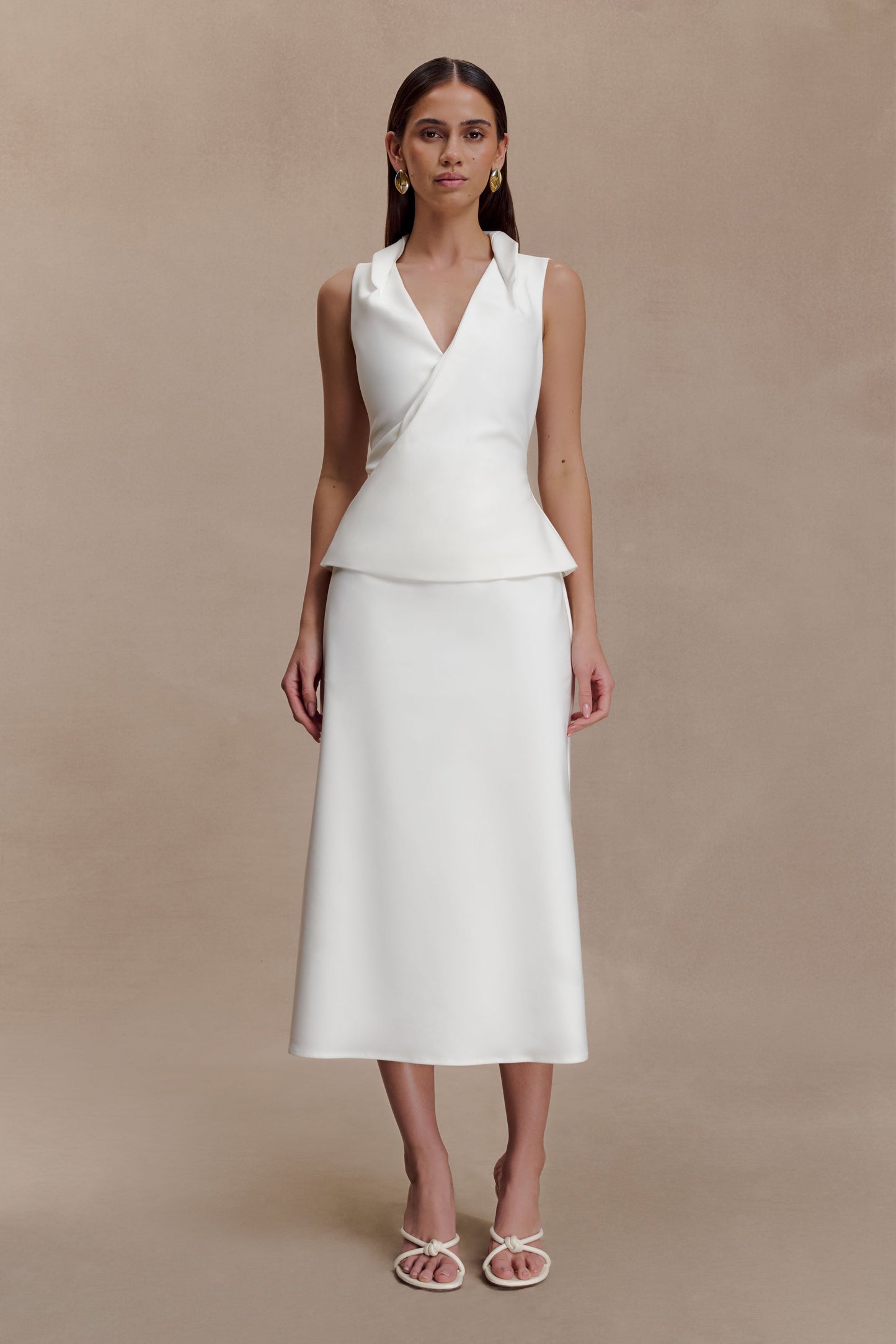 Yanina Pamuklu Halter Midi Elbise - Beyaz