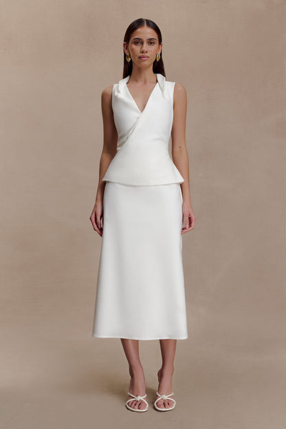 Yanina Pamuklu Halter Midi Elbise - Beyaz