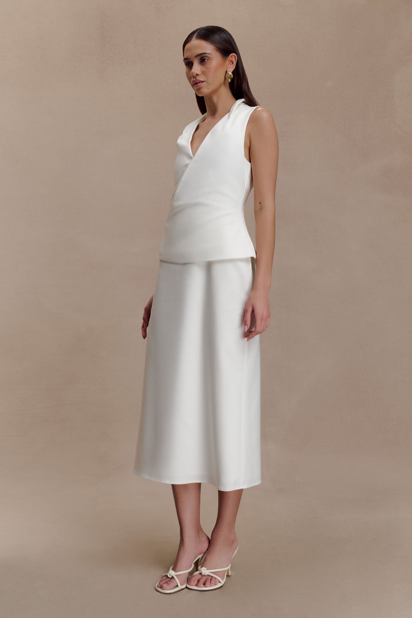 Yanina Pamuklu Halter Midi Elbise - Beyaz