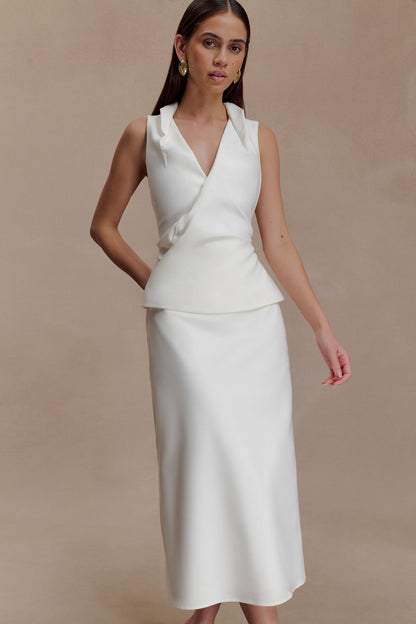 Yanina Pamuklu Halter Midi Elbise - Beyaz