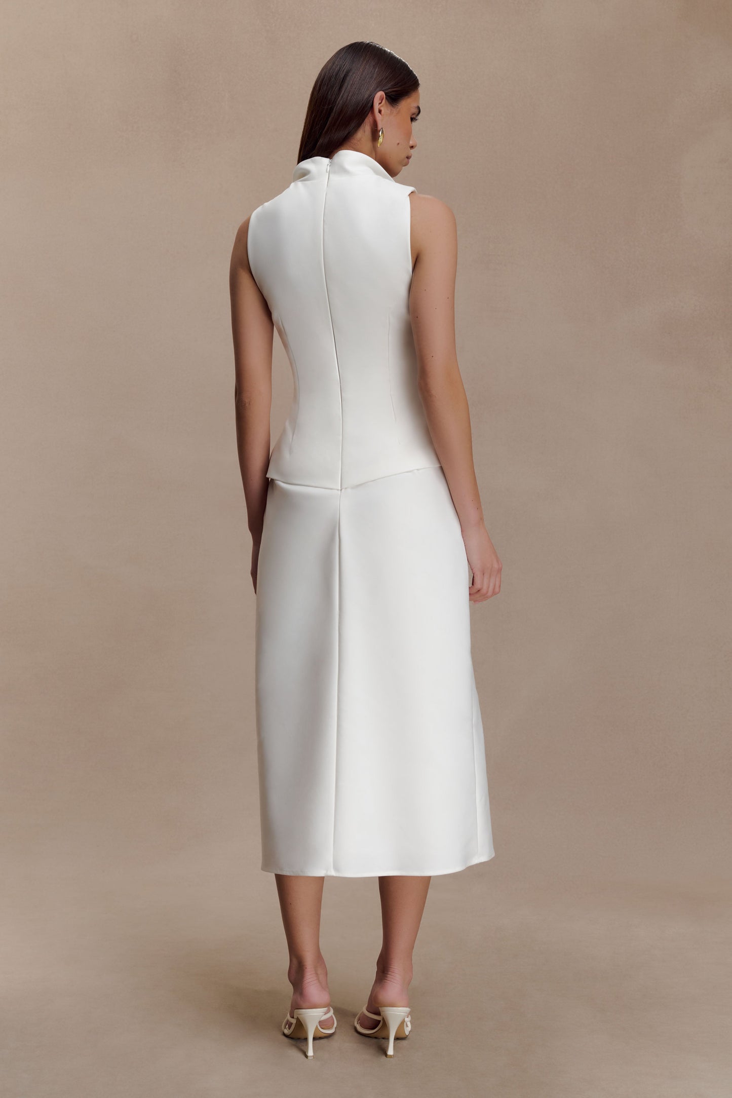 Yanina Pamuklu Halter Midi Elbise - Beyaz
