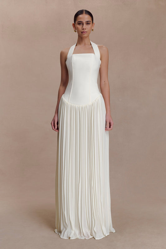 Stacie Pileli Halter Maxi Elbise - Krem