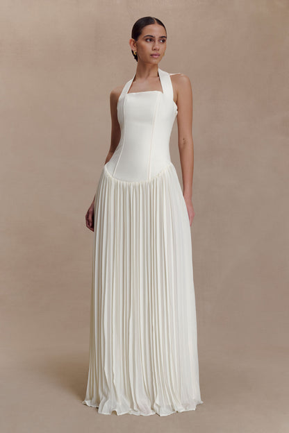 Stacie Pileli Halter Maxi Elbise - Krem