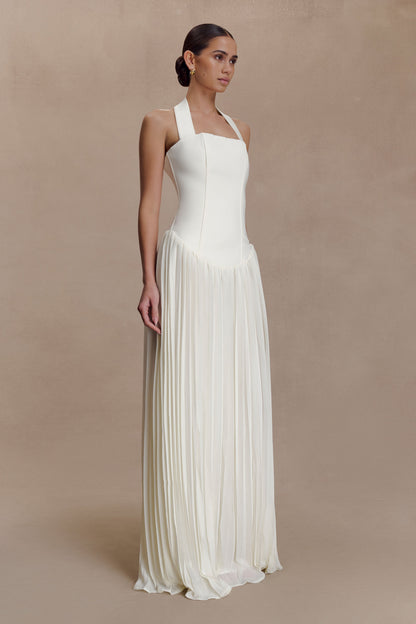 Stacie Pileli Halter Maxi Elbise - Krem
