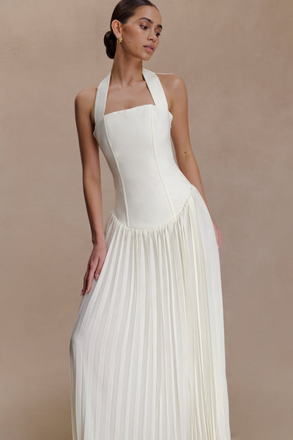 Stacie Pileli Halter Maxi Elbise - Krem