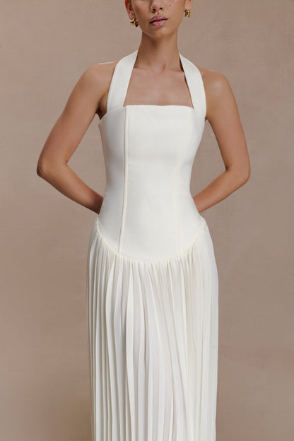 Stacie Pileli Halter Maxi Elbise - Krem