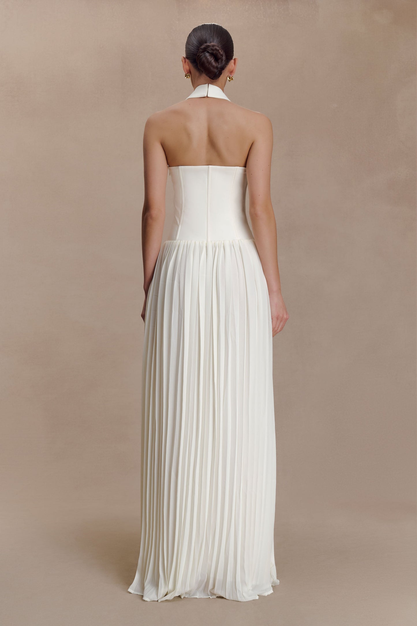 Stacie Pileli Halter Maxi Elbise - Krem