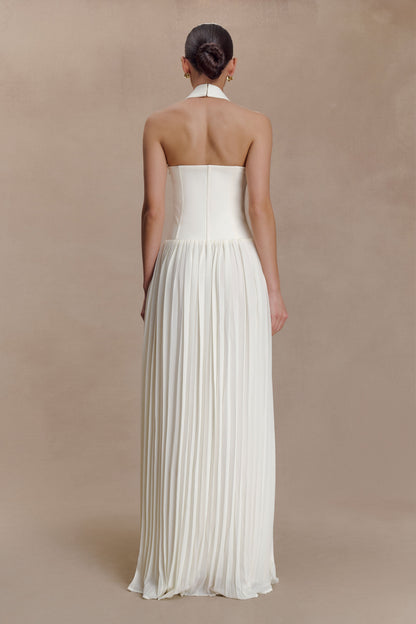 Stacie Pileli Halter Maxi Elbise - Krem