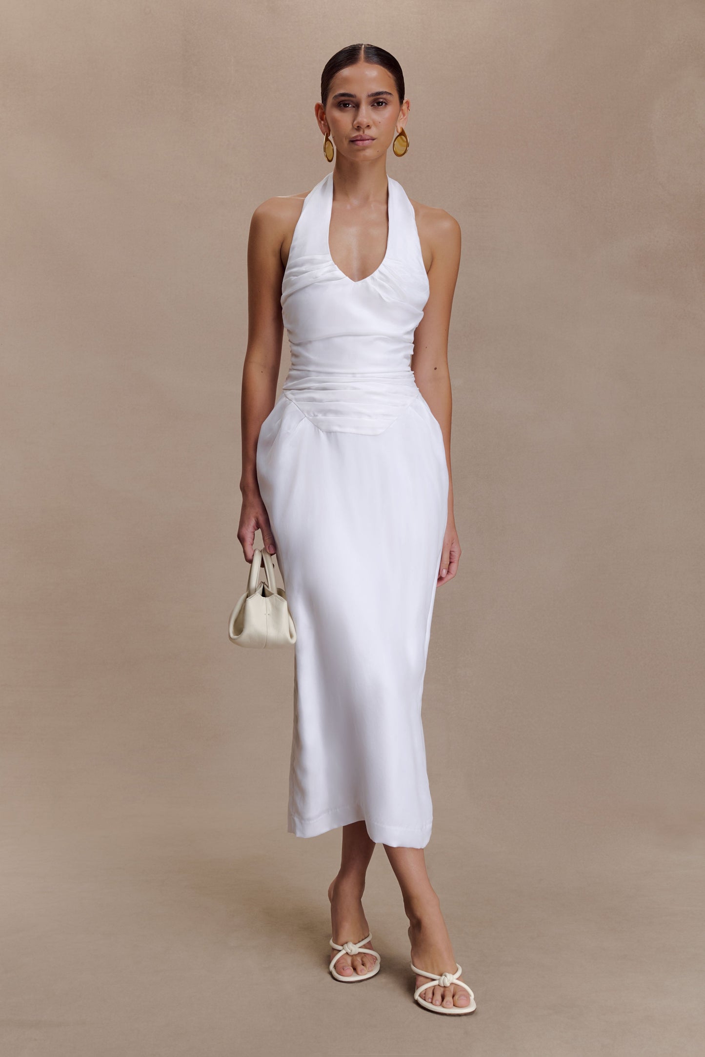 Daniela Büzgülü Halter Midi Elbise - Beyaz