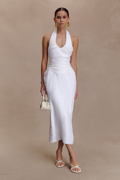 Daniela Büzgülü Halter Midi Elbise - Beyaz