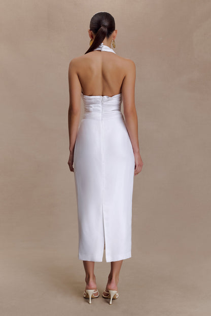 Daniela Büzgülü Halter Midi Elbise - Beyaz