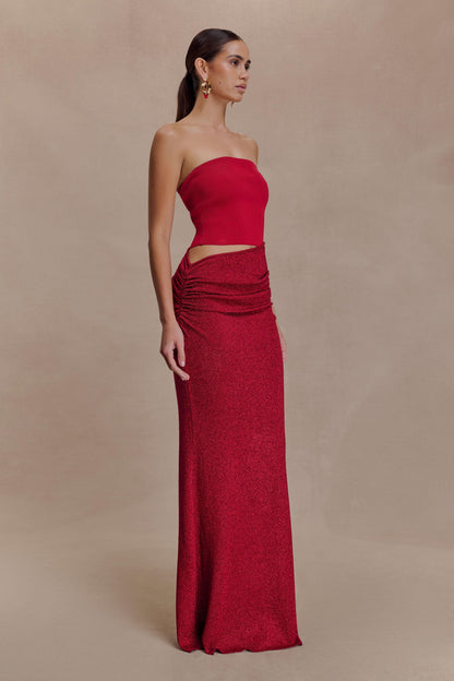Jasiel Strapless Örgü Maksi Elbise - Kırmızı