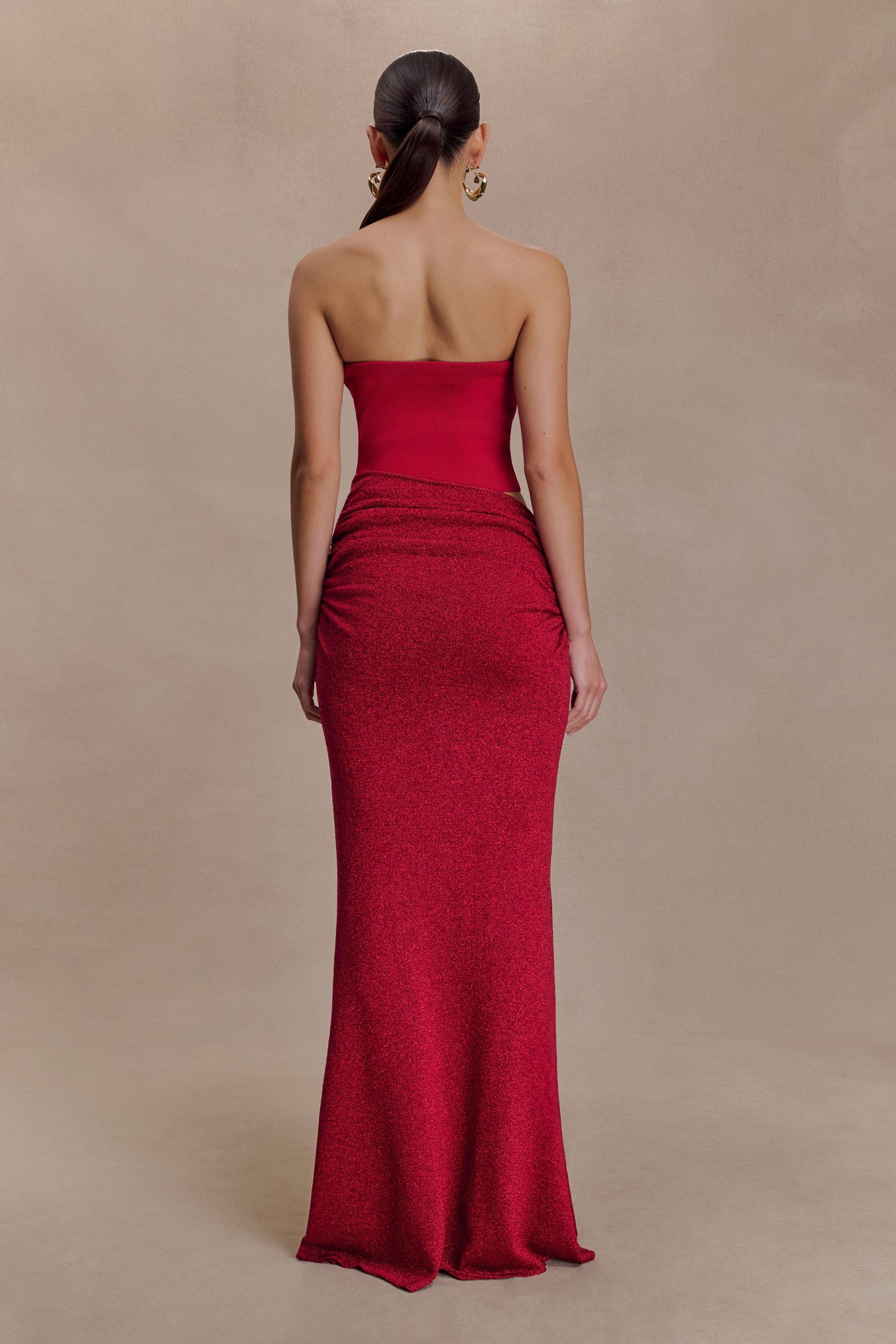 Jasiel Strapless Örgü Maksi Elbise - Kırmızı