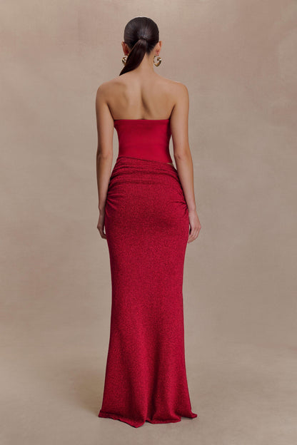 Jasiel Strapless Örgü Maksi Elbise - Kırmızı