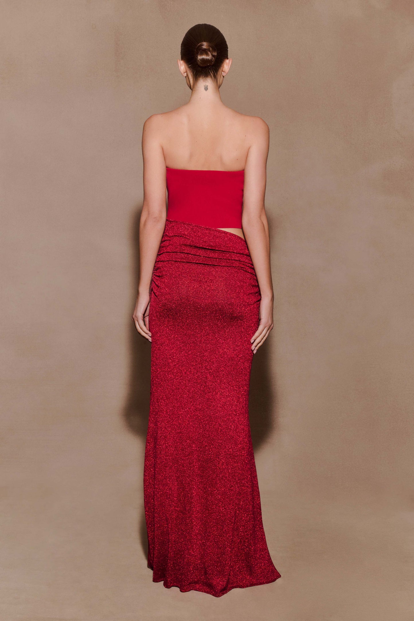 Jasiel Strapless Örgü Maksi Elbise - Kırmızı