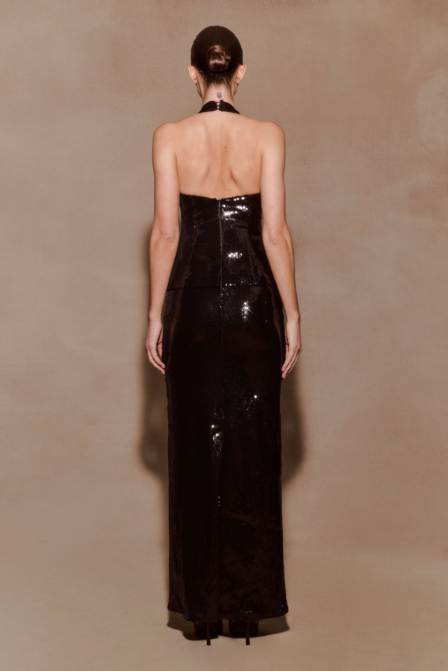 Bertie Payetli Peplum Halter Maksi Elbise - Siyah