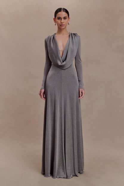 Scarlet Lurex Cowl Maxi Dress - Silver