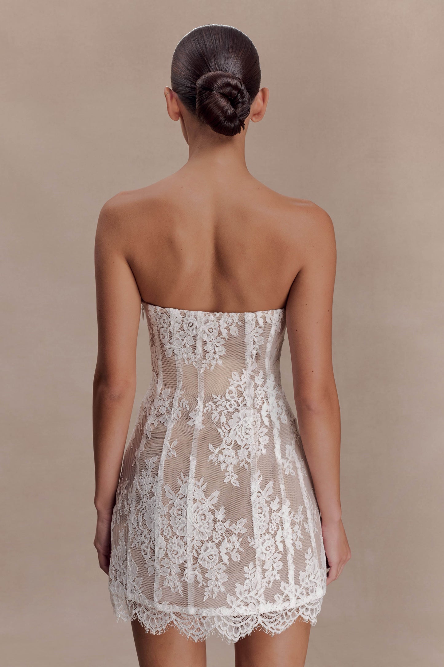 Zoey Dantel Korse Mini Elbise - Krem