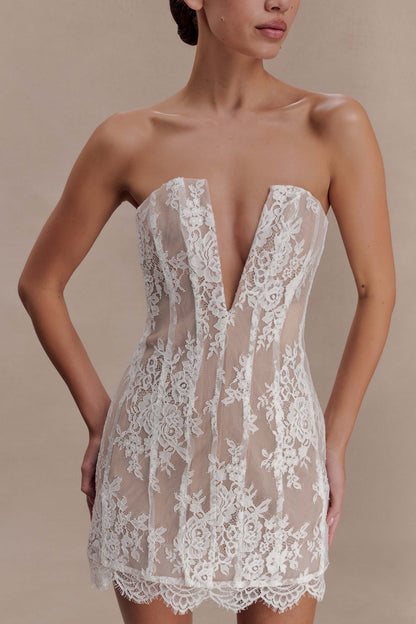 Zoey Dantel Korse Mini Elbise - Krem