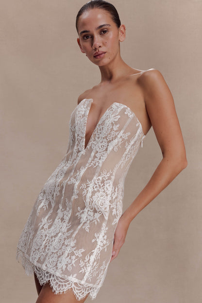 Zoey Dantel Korse Mini Elbise - Krem