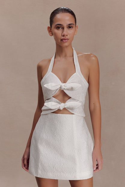 Ella Fiyonk Detaylı Halter Mini Elbise - Beyaz