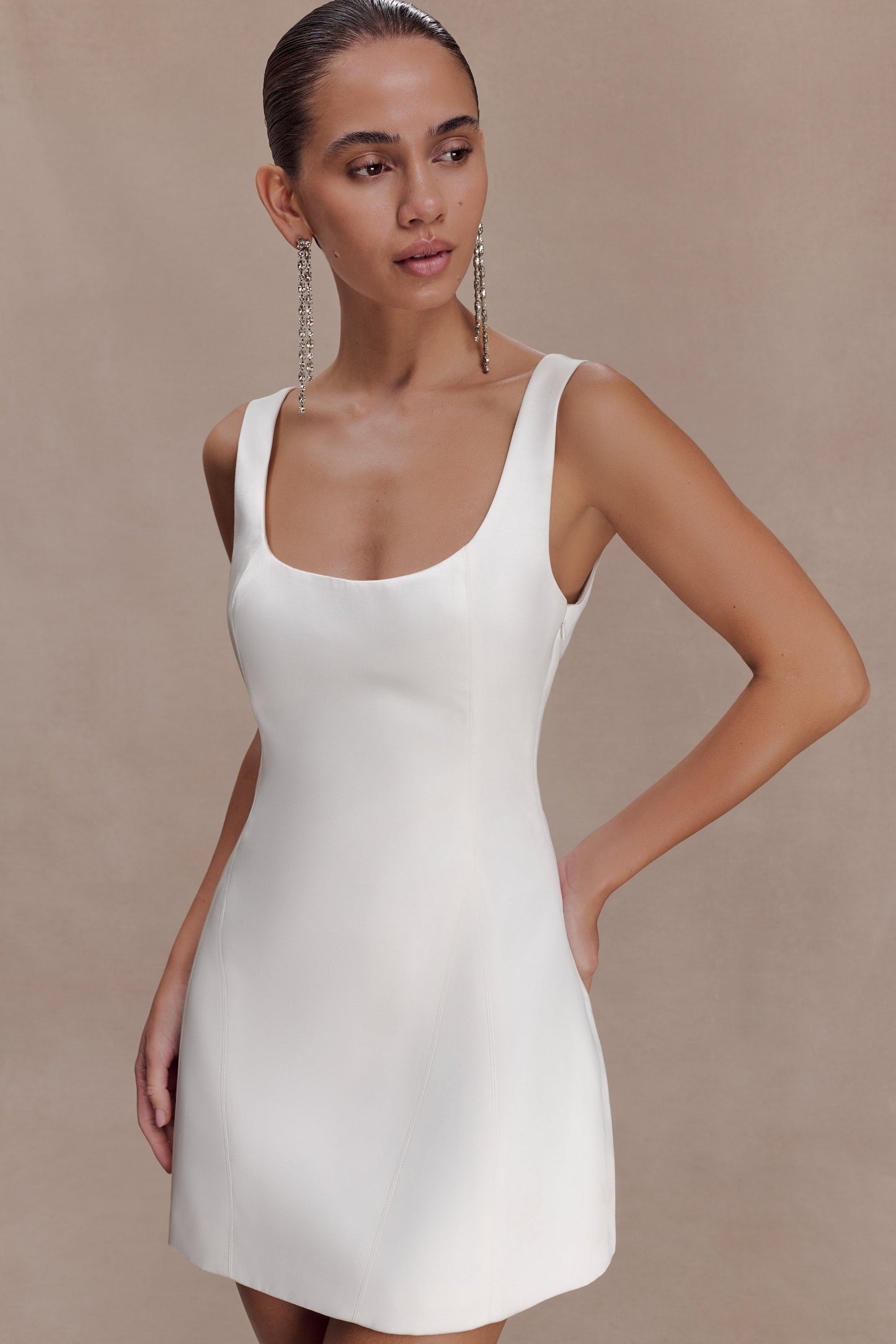 Beth Saten Mini Elbise - Beyaz