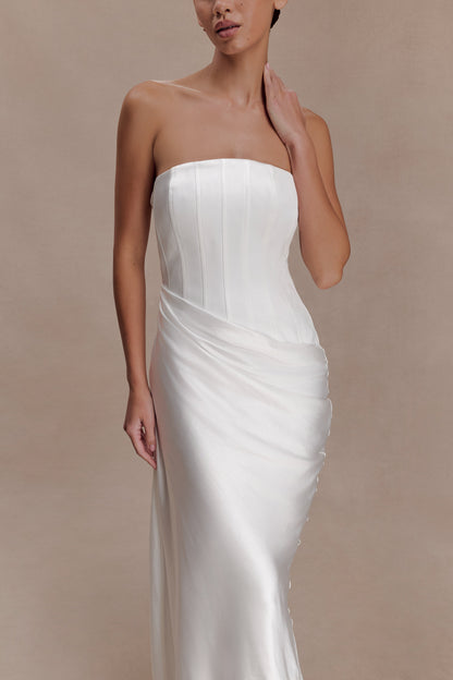 Grace Strapless Draped Waist Maxi Dress - Ivory