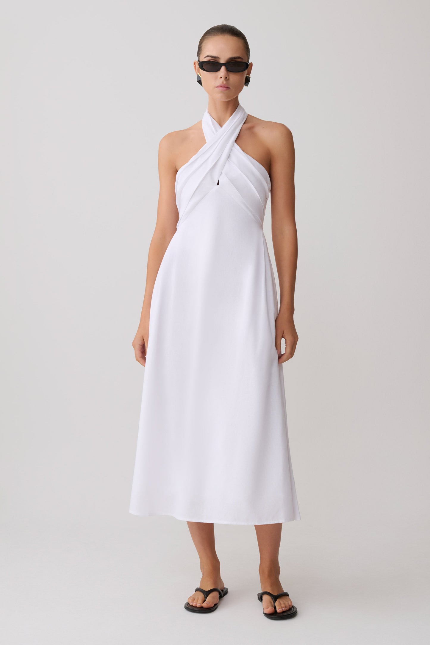 Rosie Keten Halter Midi Elbise - Beyaz
