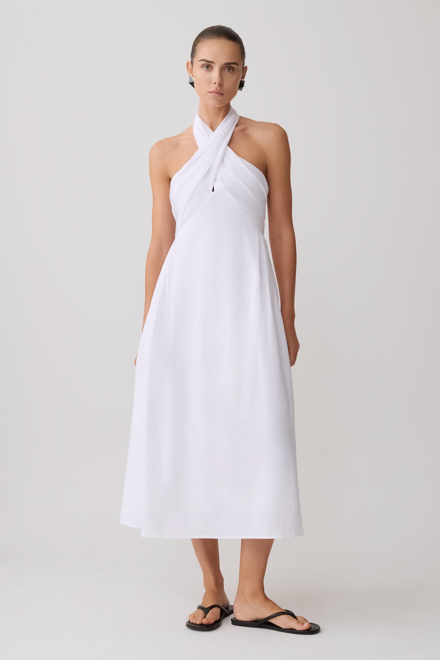 Rosie Keten Halter Midi Elbise - Beyaz