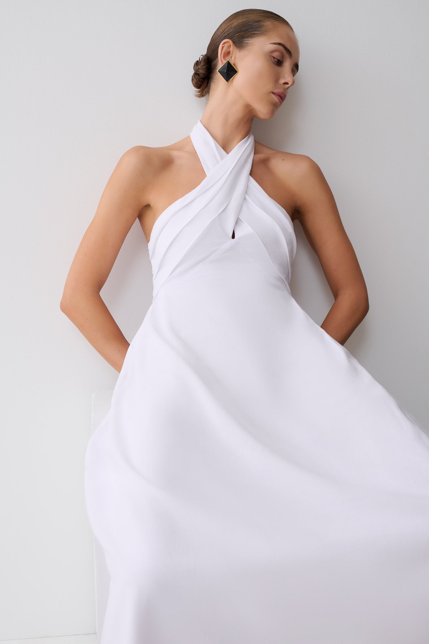 Rosie Keten Halter Midi Elbise - Beyaz