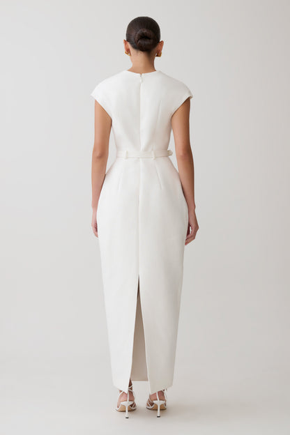 Livia V Neck Linen Maxi Dress - White