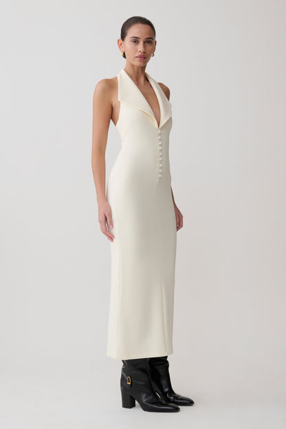 Annita Krep Halter Midi Elbise - Krem