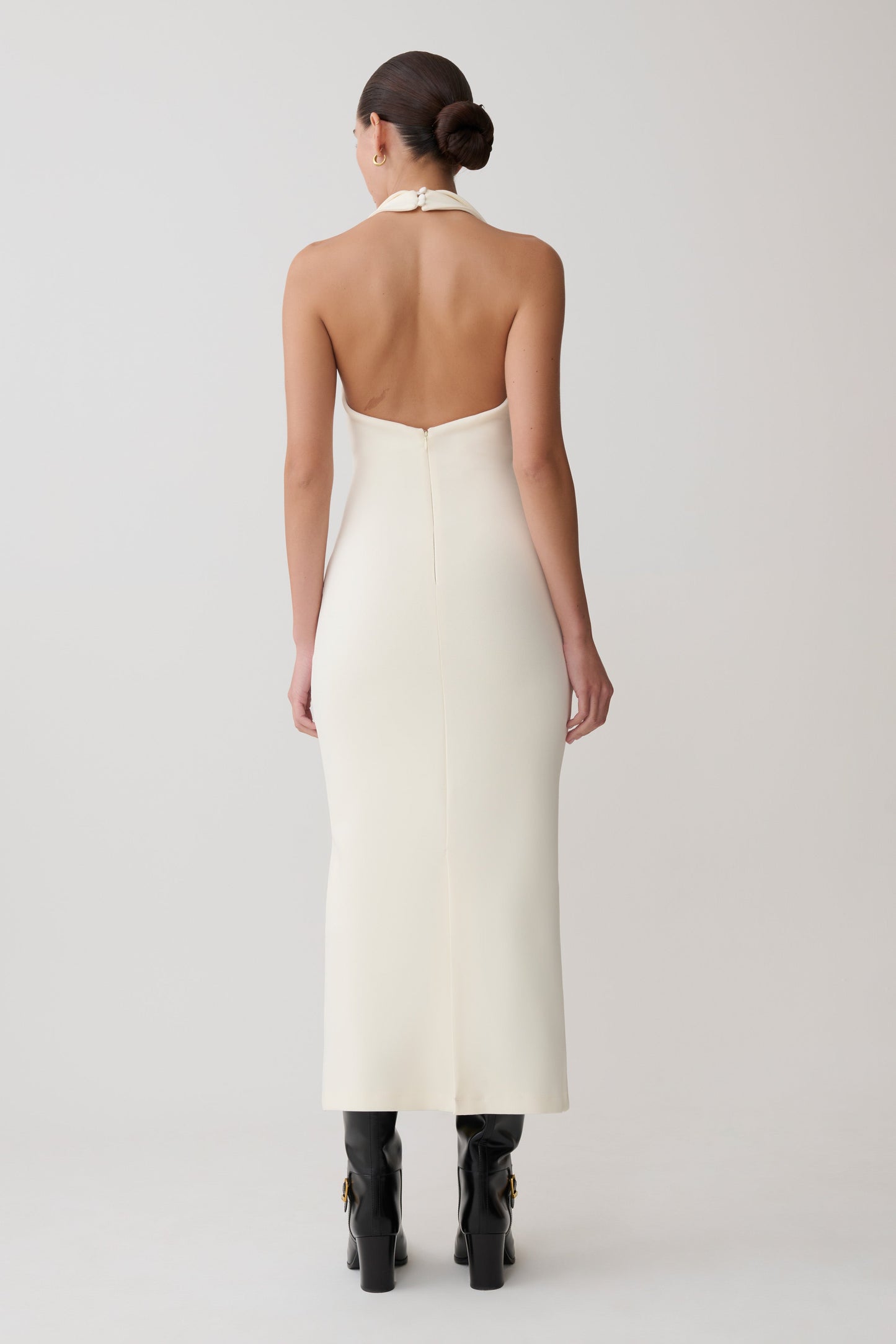Annita Krep Halter Midi Elbise - Krem