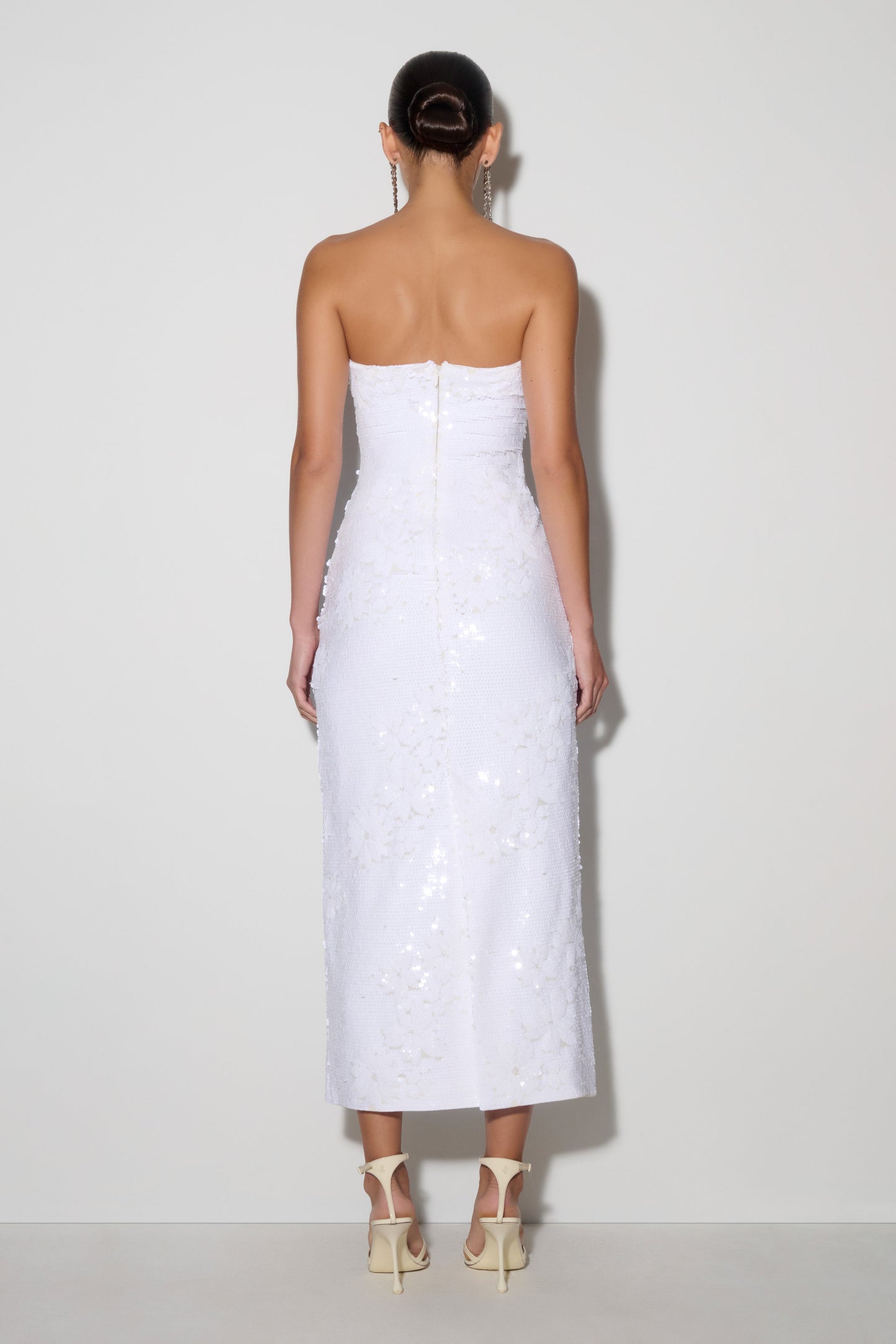 Maisie Strapless Payetli Midi Elbise - Beyaz