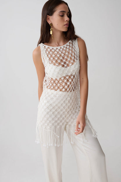 Devlin Macrame Tassel Mini Dress - Ivory