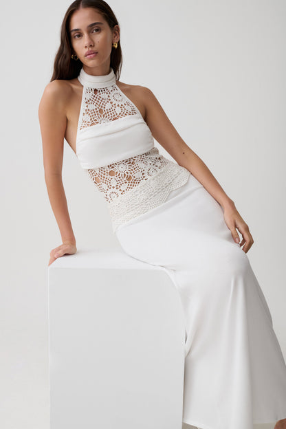 Tessie Knit & Crochet Maxi Dress - Ivory